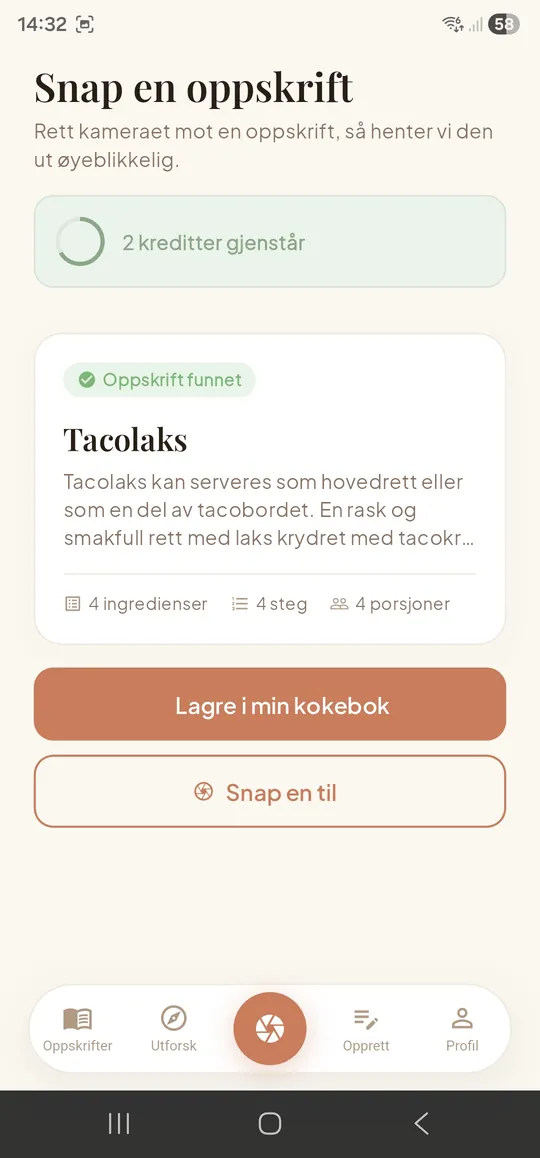 SnapCook save recipe